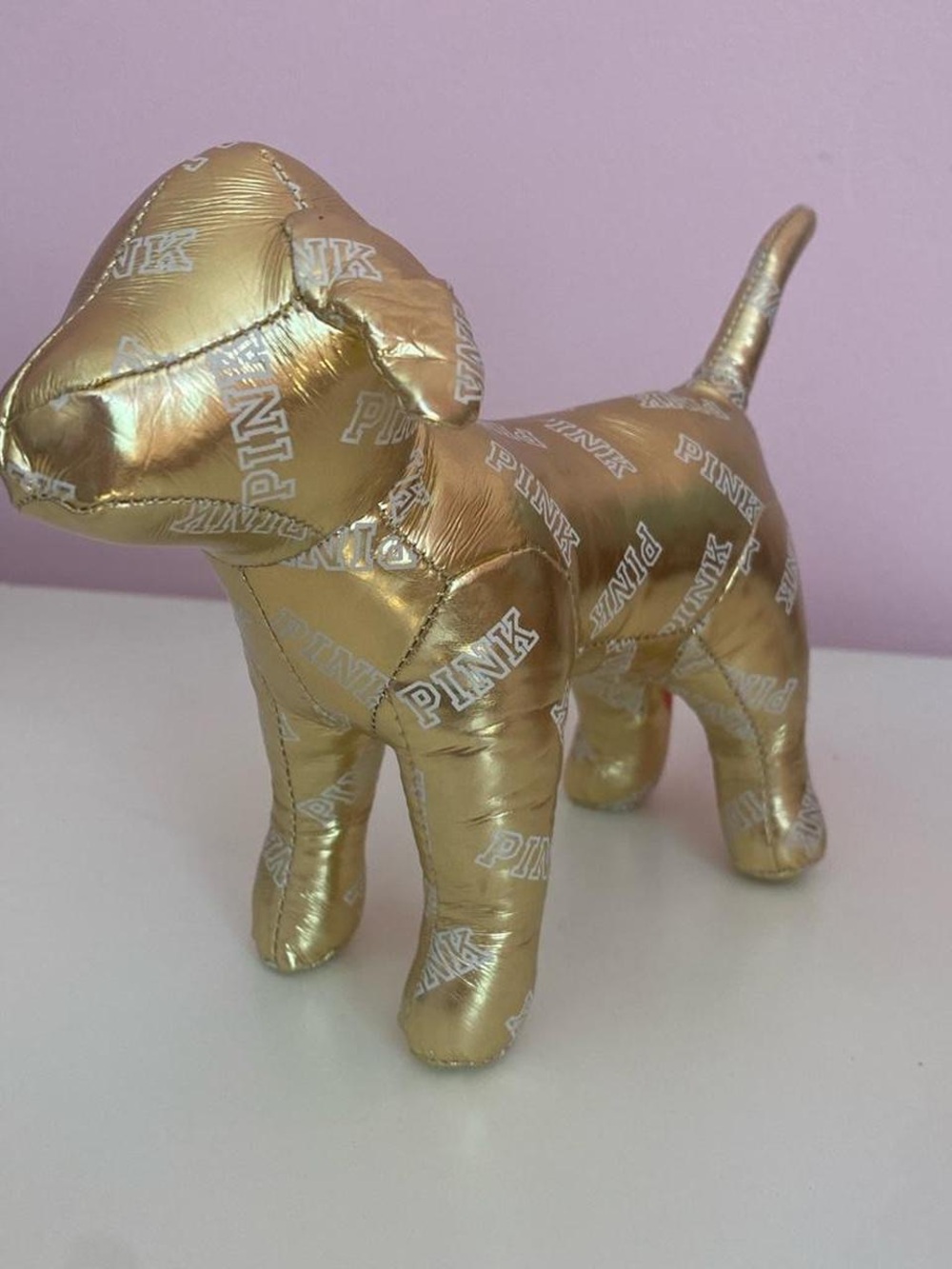 PINK Victoria's Secret Metallic Gold Logo Dog Figurine